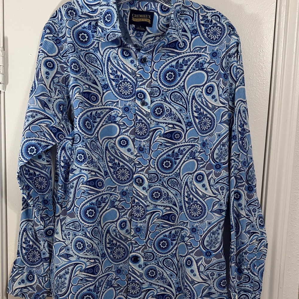 Daniel Cremieux Blue Paisley Button Down Shirt  Size Large